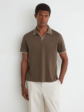 Reiss Taupe Brown Air-water Cotton Tipped Polo Shirt, Xxl