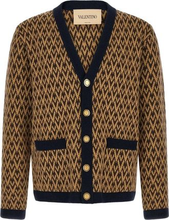 Valentino Toute La V Jacquard Cardigan - Heren - Vesten - Bruin - L - Wol - Truien & Vesten