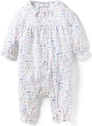 Petite Plume Madeline Print One-Piece Brushed Twill Pajamas in White at Nordstrom, Size 18-24M