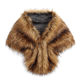 Generic Women Faux Fur Shawl Wrap Bridal Furry Cape Shawl Winter Warm Shoulder Cape Wedding Bridesmaid Soft Plush Dress Wraps Shawls Stoles (01-Brown, One Siz