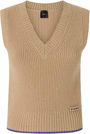 Pinko Stagnone Gilet - Dames - V-hals truien - Bruin - M - Wol - Truien & Vesten