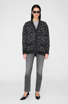 Anine Bing Banks Cardigan in Grey Leopard at Nordstrom, Size Medium