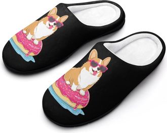 Generic Corgi Dog Swimming Ring Donut Mens Slippers House Slipper Anti-skid Sole Indoor Shoes Outdoor Comfort Cotton