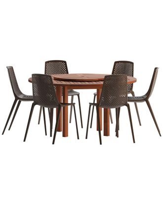 Amazonia Teak 7Pc Round Patio Dining Set