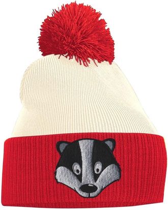 Bang Tidy Clothing Pom Pom Beanie - Badger Face - Red and Off White