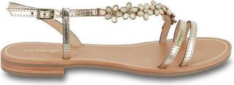 Les Tropeziennes Platte leren sandalen met parelmoeren juwelen Hofella