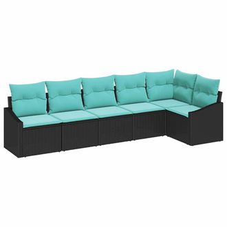 vidaXL Juego De Sof&aacute; Con Coj&iacute;n 6 Pcs Negro Rat&aacute;n Sint&eacute;tico Vidaxl