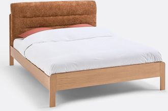 La Redoute Interieurs Eikenhouten bed met lattenbodem en gestoffeerd hoofdbord, Talet