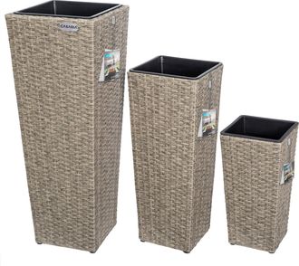 Deuba Casaria Set De 3 Macetas Para Plantas Flores Macetero De Polirat&aacute;n Para Jard&iacute;n Balc&oacute;n Terraza Interior Exterior Crema