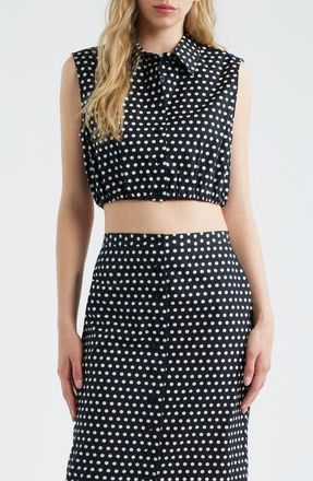 Frame Denim The Polka Dot Sleeveless Crop Shirt in Black Multi at Nordstrom, Size X-Small