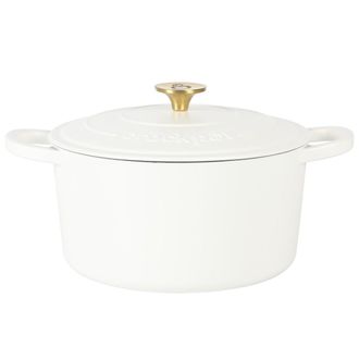 Crock-pot Artisan 7 Quart Round Enameled Cast Iron Dutch Oven with Lid in Linen