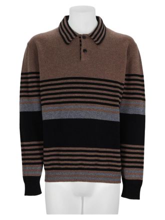Paul Smith Brown Striped Cashmere Long-Sleeve Polo Shirt