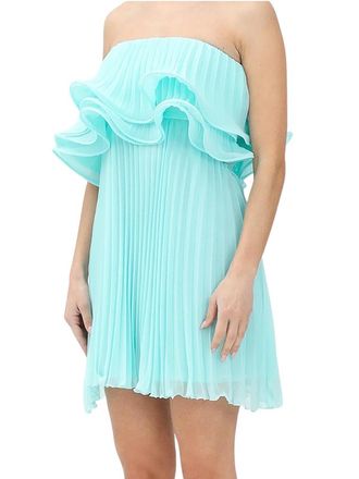 Simona Corsellini Light Blue Polyester Pleated Mini Dress