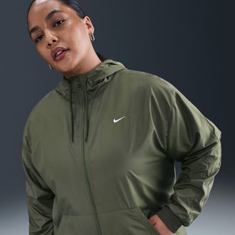 Nike Womens Nike Sportswear Classic Wovens Loose UV Hooded Jacket (Plus Size) in Green | FV6300-222