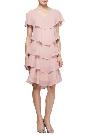 S.L. Fashions Georgette Ruffle Tiered Dress in Fdr at Nordstrom, Size 10