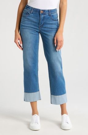 Wit & Wisdom AbSolution Round Up High Waist Cuffed Straight Leg Jeans in Mid Blue at Nordstrom, Size 00P