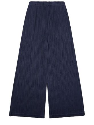 Pleats Please Issey Miyake Neutrals Pleated Cropped Polyester Wide-Leg Pants