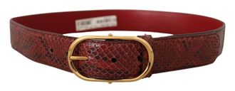 Dolce & Gabbana Red Exotic Leather Gold Oval Buckle Womens Belt