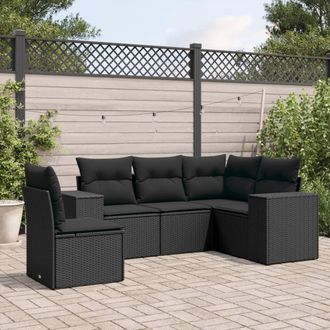 vidaXL Vidaxl - Set De Muebles De Jard&iacute;n 5 Pzas Y Cojines Rat&aacute;n Sint&eacute;tico Negro