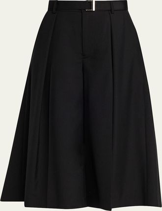 sacai Pleated Wide-Leg Culotte Suiting Pants