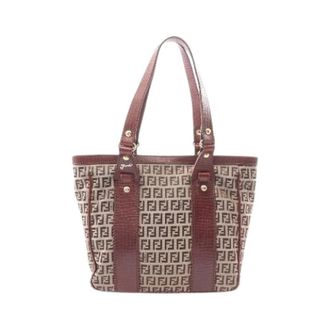 Fendi Pre-owned Tote Bags, female, Brown, Size: ONE SIZE Pre-owned Zucchino Canvas Leather Tote Bag