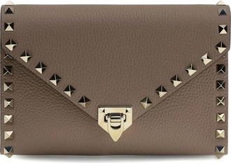Valentino Rockstud Leren Clutch - Dames - Clutches - Bruin - ONE Size - Tassen