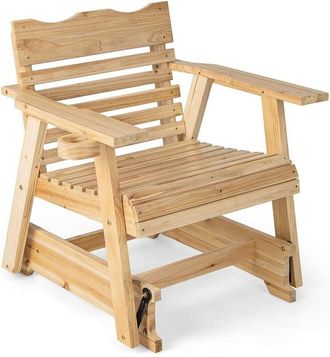 Costway Mecedora De Madera De Abeto Para Exteriores, Respaldo Alto, Reposabrazos Ensanchados, Asiento Curvo, Capacidad De 150 Kg, Mecedora Jardin Exterior, Ba