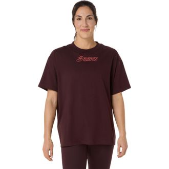 Asics Laufshirt ASICS ASICS LOGO TEE, Damen, Gr. XS, schwarz currant, Obermaterial: 60% Baumwolle, 40% Polyester, Shirts Laufshirt