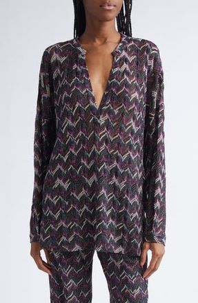 Missoni Chevron Stripe Metallic Knit Top in Black And Violet at Nordstrom Rack, Size Medium