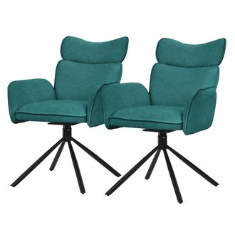 ML Design Ml-design Set Di 2 Sedie Da Sala Pranzo Verde Petrolio Con Rivestimento In Tessuto, Gambe In Metallo, Poltrona Imbottita Con Braccioli E Schienale, Se