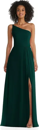 After Six One-Shoulder Chiffon Maxi Dress with Shirred Front Slit