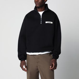 Jacquemus Black zip-neck sweatshirt with Gros Grain logo