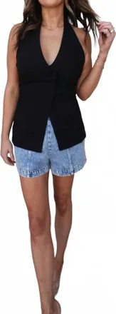 Olivaceous V-Neck Halter Top In Black