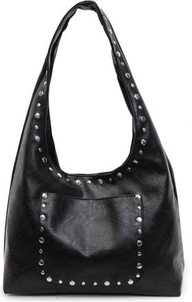 Generic Women PU Leather Metal Stud Handbag Retro Style Large Capacity Shoulder Bag Casual Tote for Travel and Everyday Use