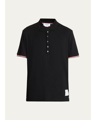 Thom Browne Mens RWB Tipping Wool Jersey Polo Shirt