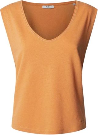 Pepe Jeans London Washed Orange V-Hals T-Shirt - Dames - Tops zonder mouwen - Oranje - XS - Tops