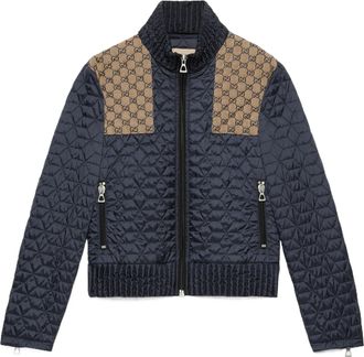 Gucci Quilted Jacket with GG Fabric Detail Beige Blue 715540-ZAKY4-4433