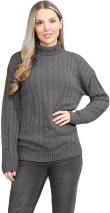 Janisramone Polo High Neck Jumpers for Women UK, Cable Knitted Long Sleeve Ladies Jumpers, Casual Pullover Winter Turtle Neck Tops for Women Size 8-49 Charcoal