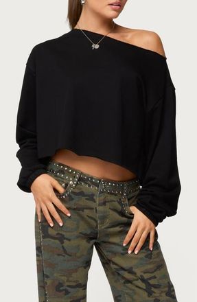 Edikted Aveline One-Shoulder Sweatshirt in Black at Nordstrom, Size X-Small
