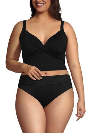 Lands End Plus Size DD-Cup Sweetheart Wrap Midkini Top in Black at Nordstrom, Size 20W