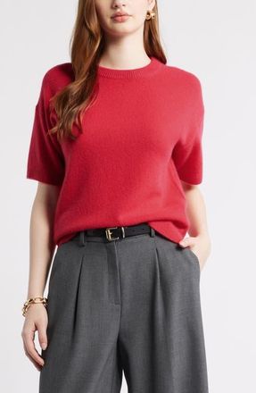 Nordstrom Short Sleeve Cashmere Sweater in Red Saucy at Nordstrom, Size X-Large