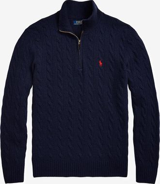 Polo Ralph Lauren Zopfstrickpullover aus Wolle und Kaschmir mit gezipptem Stehkragen