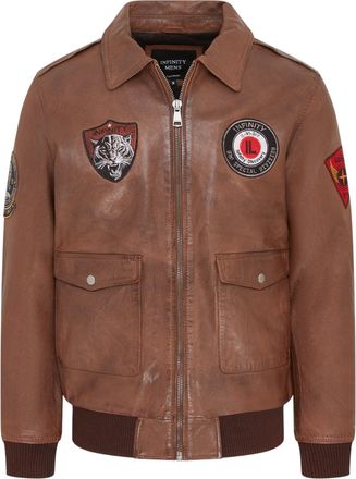 Infinity Leather Mens Tan Leather Bomber G-1 Aviator Collar Jacket - Maverick
