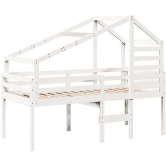 vidaXL Cama Alta Con Techo Madera Maciza De Pino Blanco 80x200 Cm Vidaxl