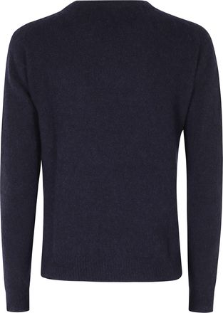 Roberto Collina Navy Blue Knit Sweater with Ribbed Edges