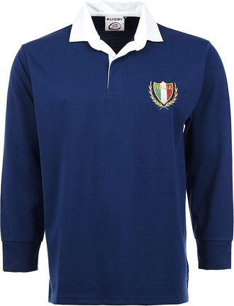 ACTIVEWEAR Mens Rugby Full Sleeve with Rounded Collar Shirt | Italia Embroidered Logo Collar Style | (Blue, XL)