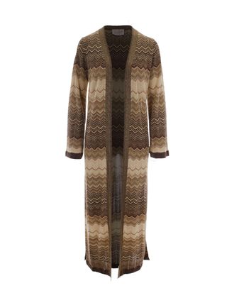 MC2 Saint Barth Long Geometric Knit Cardigan with Open Front and Side Slits