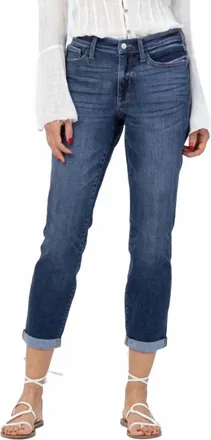 Judy Blue Womens Sophia Midrise Cuffed Boyfriend Jeans In Blue