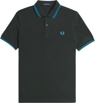 Fred Perry Polo Shirts, male, Green, Size: 2XL Double Stripe Polo Shirt M3600