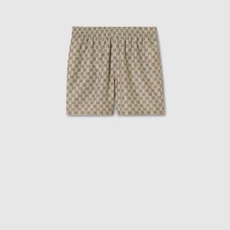 Gucci Printed Polyester Poplin Swim Shorts, Size 48 IT, Beige, Ready-to-wear